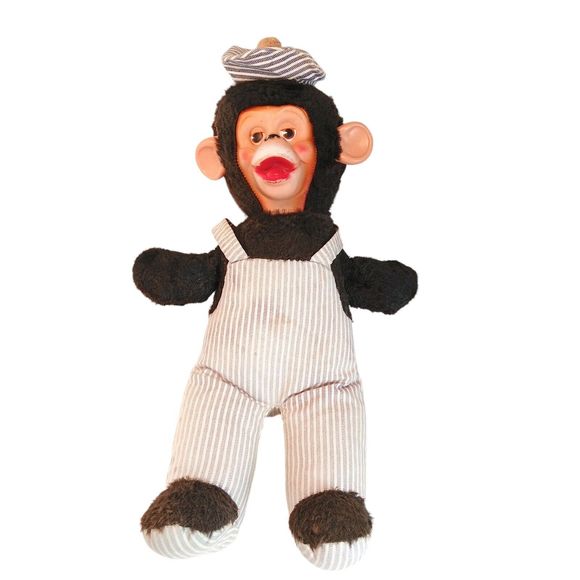 Vintage Rubber Face Plush Monkey Chimp Mr Bim Toy 17" Striped Pants GUND RUSHTON - Picture 1 of 10